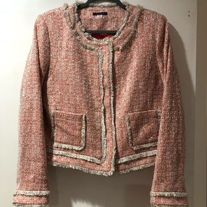 Women's Tweed Jacket - Coral and Cream